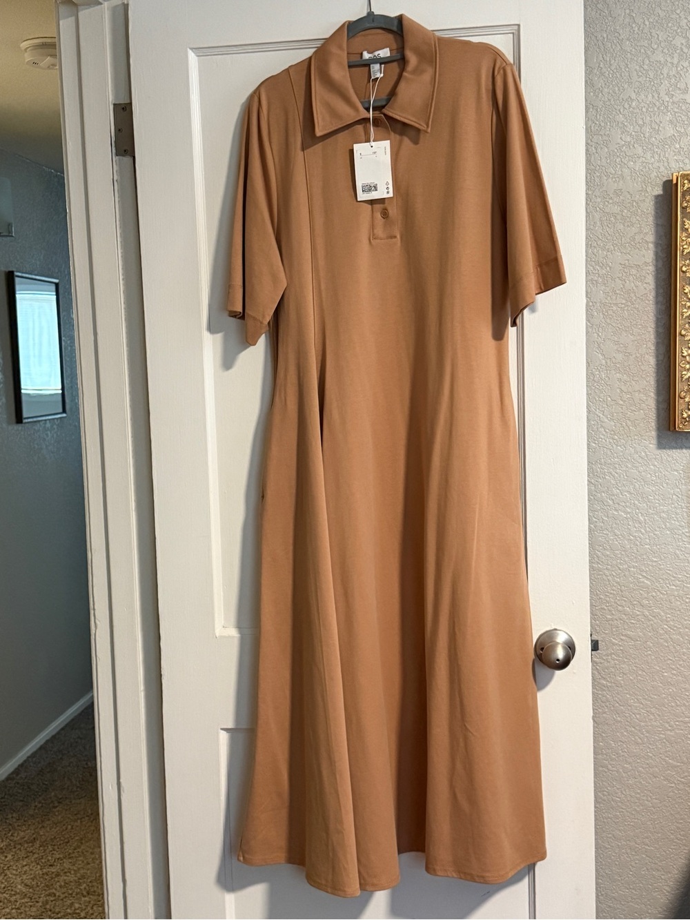 COS Tan Polo-Collar A-Line Midi Dress